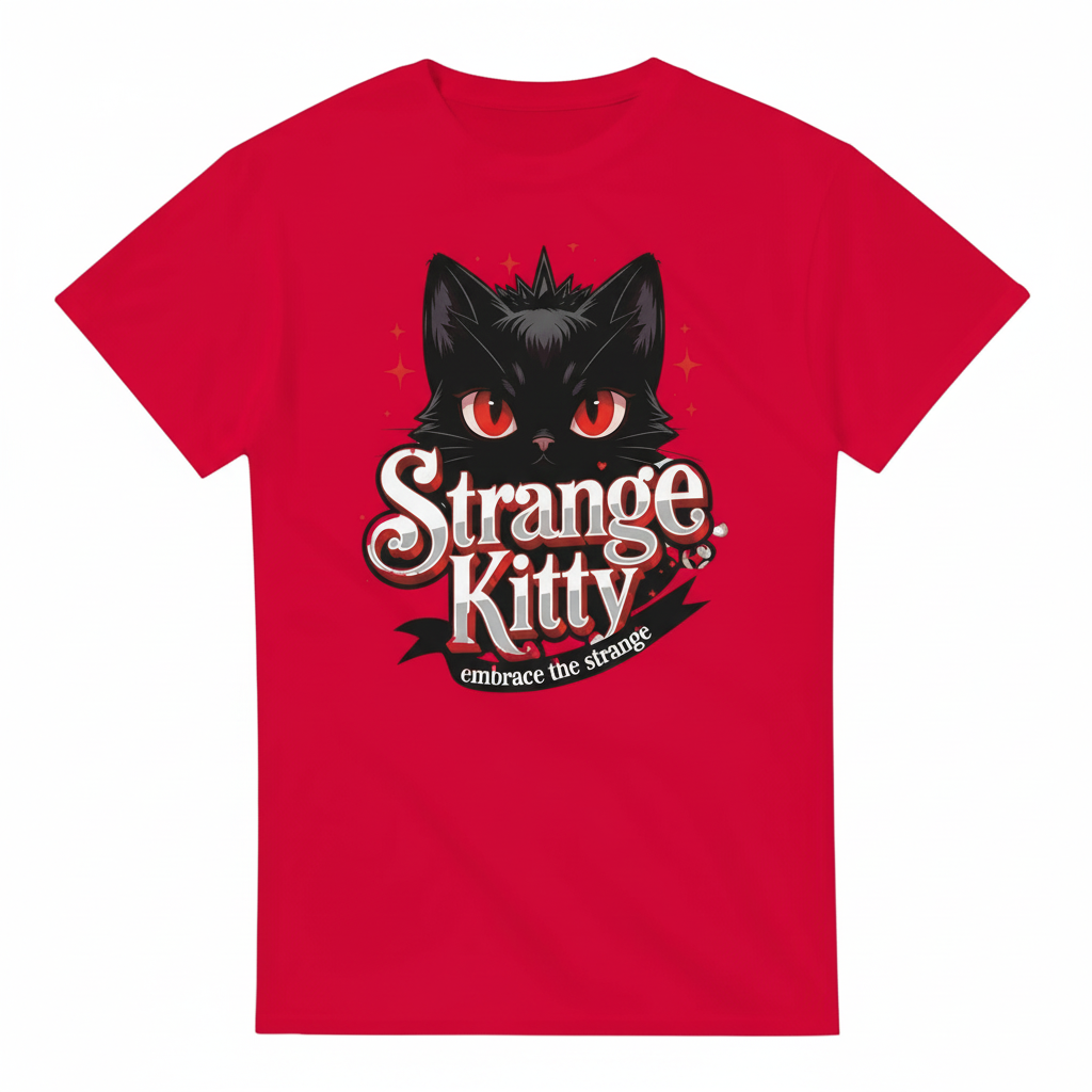 Strange Kitty - Heavyweight Unisex Crewneck T-shirt | Gildan® 5000 Red
