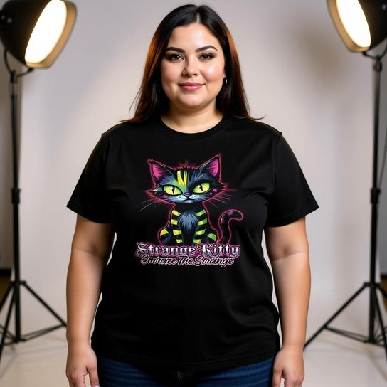 Strange kitty - Heavyweight Unisex Crewneck T-shirt | Gildan® 5000 Black