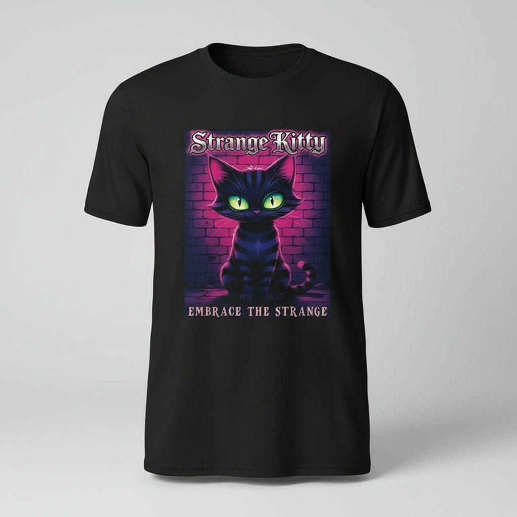 Strange kitty - Heavyweight Unisex Crewneck T-shirt | Gildan® 5000 Black