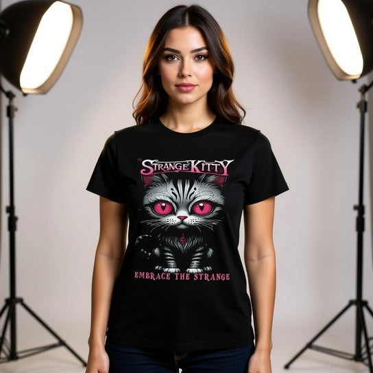 Strange Kitty - Heavyweight Unisex Crewneck T-shirt | Gildan® 5000 Black