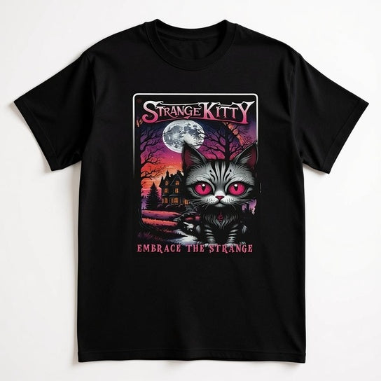 Strange Kitty - Heavyweight Unisex Crewneck T-shirt | Gildan® 5000 Black
