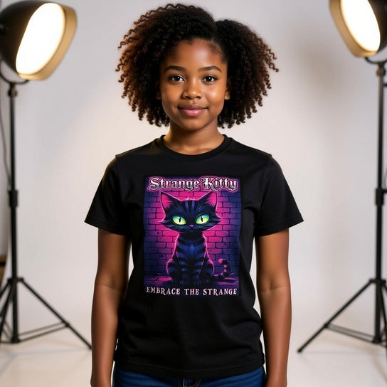 Strange Kitty - Classic Kids Crewneck T-shirt | Gildan® 5000B Black