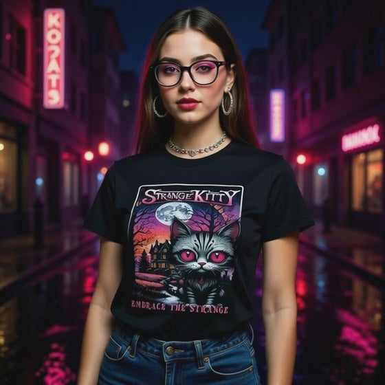 Strange Kitty - Heavyweight Unisex Crewneck T-shirt | Gildan® 5000 Black