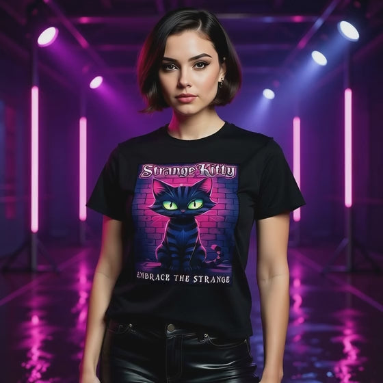 Strange kitty - Heavyweight Unisex Crewneck T-shirt | Gildan® 5000 Black