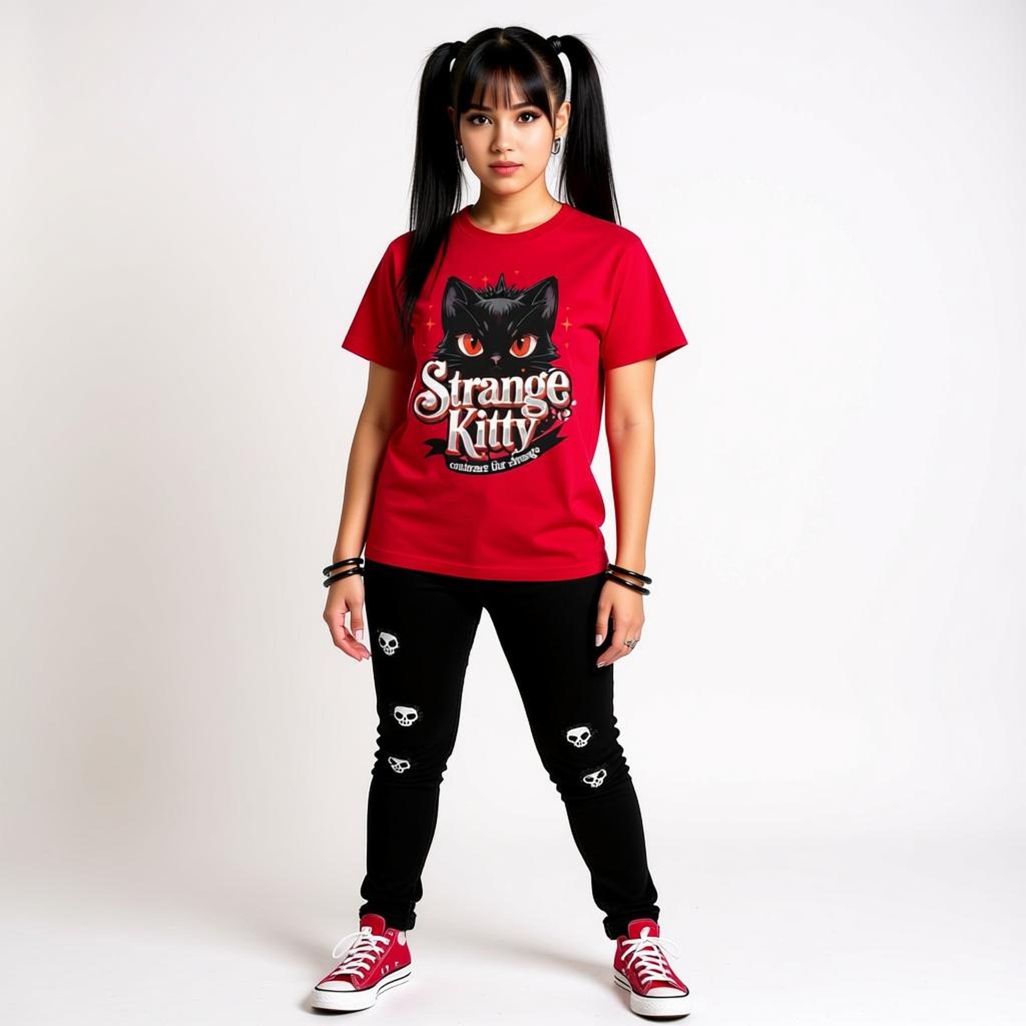 Strange Kitty - Heavyweight Unisex Crewneck T-shirt | Gildan® 5000 Red